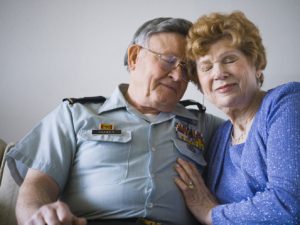 Close-up of a senior couple embracing